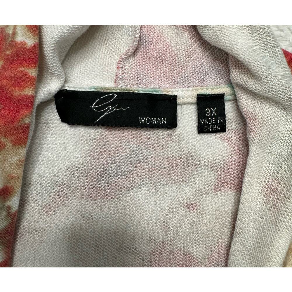 CYRUS WOMAN Tie Dye Studded Open Terry Knit Cardigan Size 3X Red Pink Green Whit - Picture 6 of 10